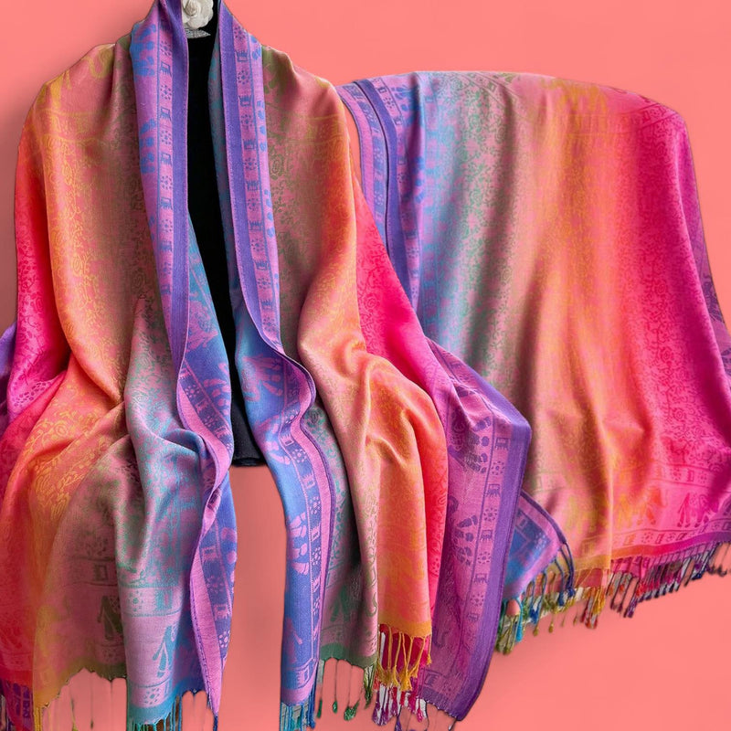 WRAP Ethnic Bohemian Vibrant Ombre Light Weight Rectangular Scarf Shawl