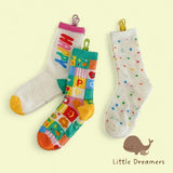 LITTLE DREAMERS 3pairs Fun Colorful Kid Mid Calf Socks Set