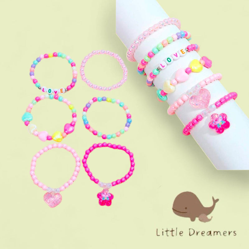 LITTLE DREAMERS 6pcs Set Colorful Bead Charm Bracelets for Girls