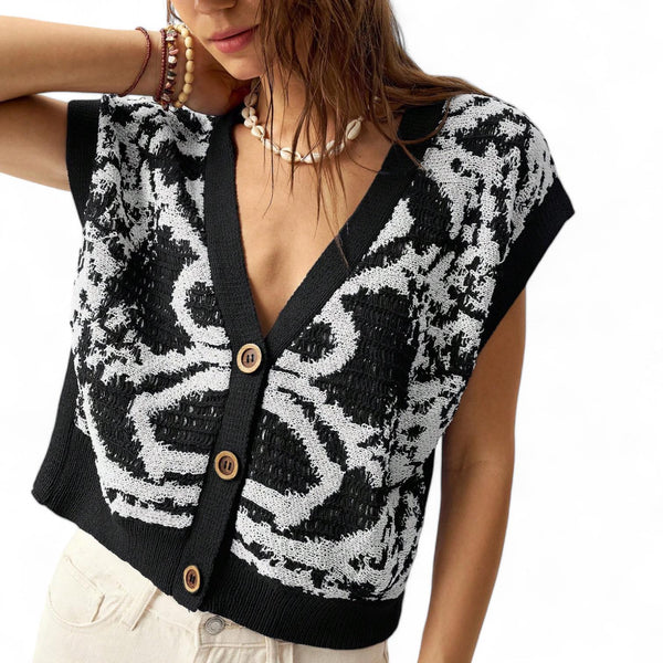 LOOM Abstract Jacquard Low V Neck Vest Overlay