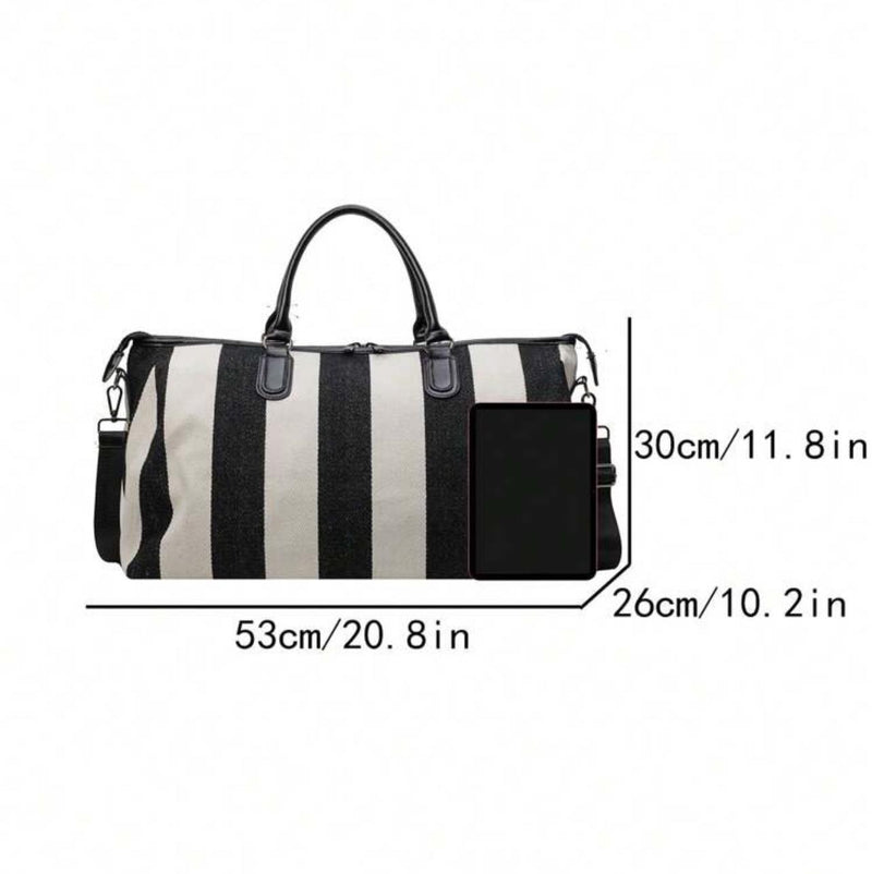 BOLSO Stripes Canvas Leather Duffle Carry On Travel Bag