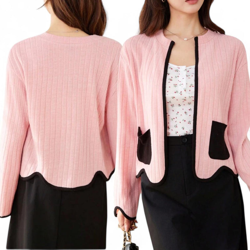 LOOM Sweet Pink Decor Hem Knitted Open Cardigan