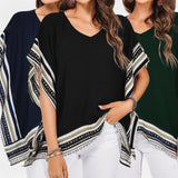 GYPSY Boho Edge Print Loose V Neck Hankerchief Top