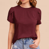 BLUSA Knit Petal Sleeves Basic Top