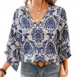 GYPSY Paisley Print V Neck Batwing Blouse Top