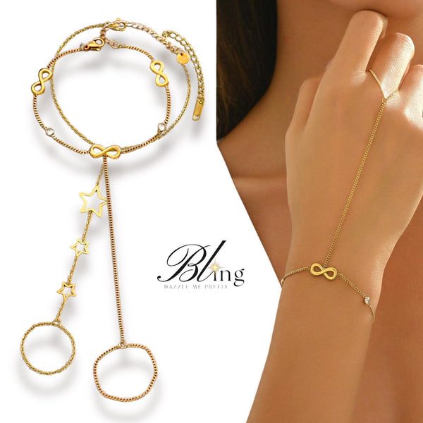 BLING 18k Gold Plated Ring Tangled Bracelet Infinity Star