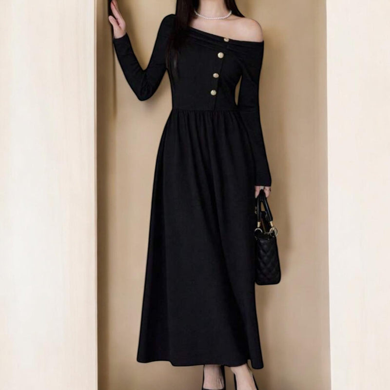 BLK Eastern Style Off Shoulder Flare Sleeves Long Black Dress