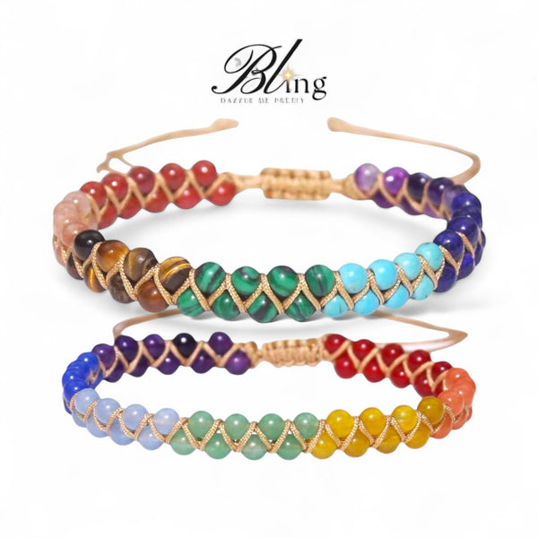 BLING 7 Chakra Colorful Stone String Charm Bracelet