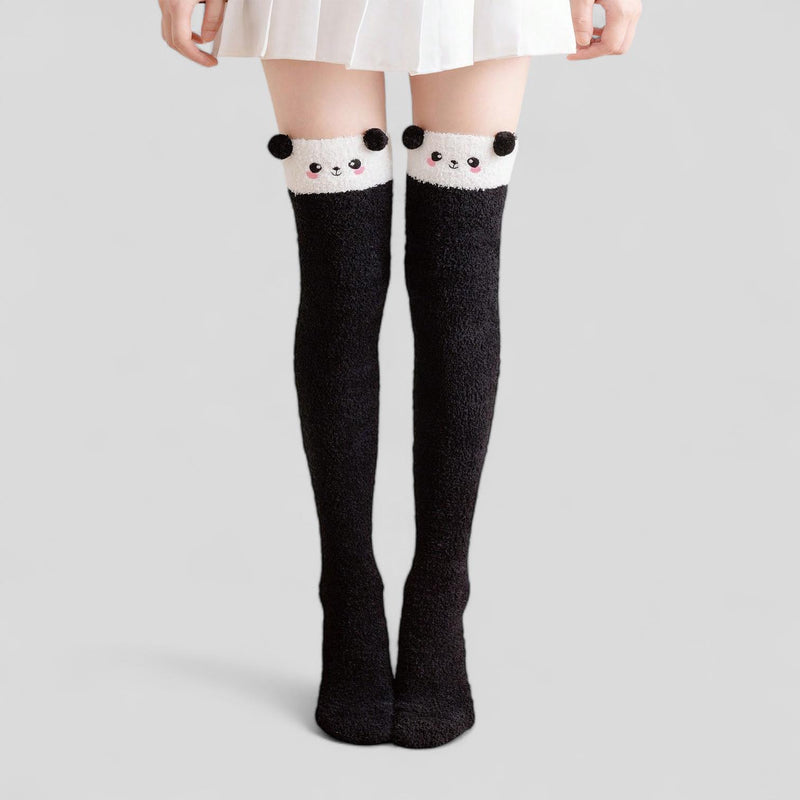 FOOTSIES Fleece Over the Knee Cute Bear Ears Warm Socks