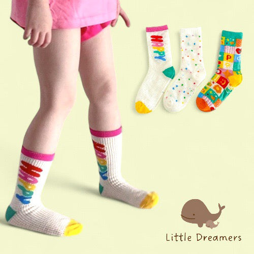 LITTLE DREAMERS 3pairs Fun Colorful Kid Mid Calf Socks Set