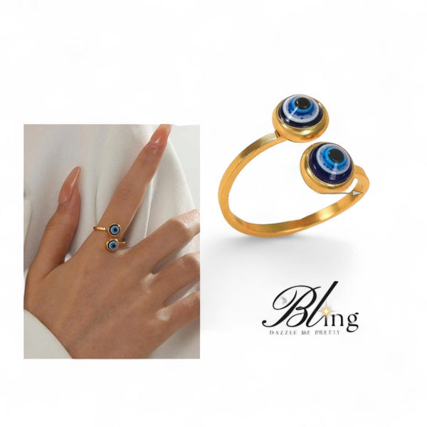 BLING Adjustable Evil Eye Stainless Ring