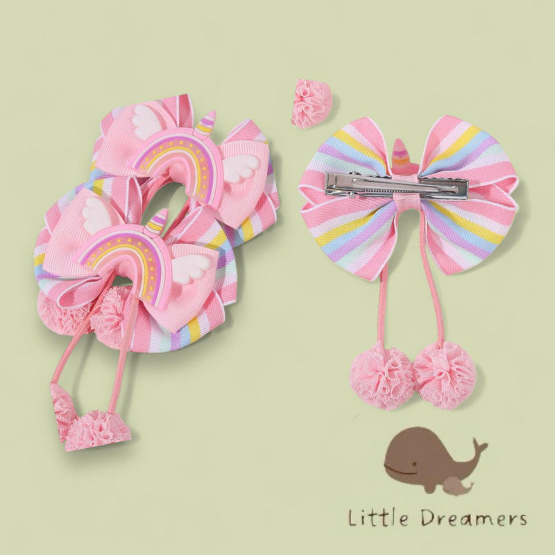 LITTLE DREAMERS 1Pair Cute Rainbow Pompom Hair Clips for Kids