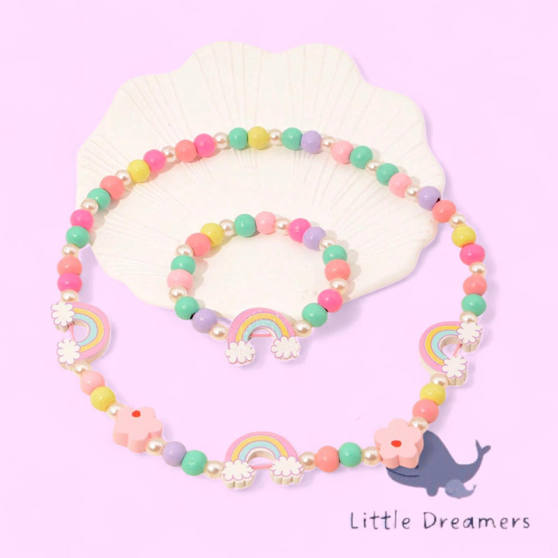 LITTLE DREAMER 2pcs Set Candy Pastel Colored Necklace Bracelet  for Girls