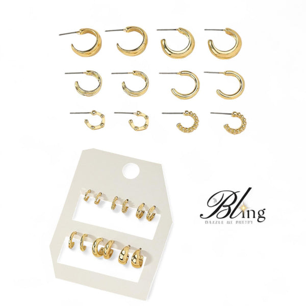 BLING 6pairs Minimalist Small Hoops Stud Earrings Set