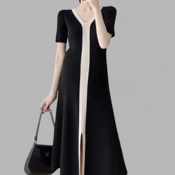 LOOM Knitted Contrast Vertical Line Long Dress