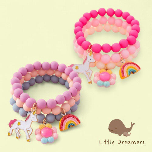 LITTLE DREAMERS Girls Charm Bead Bracelet Rainbow Unicorn Floral Accent