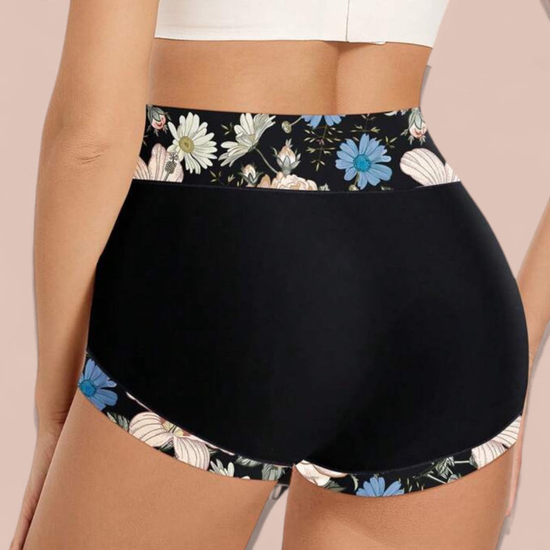 2SKN Printed Stretch Comfy Breathable Mid Waist Boy Shorts Panty