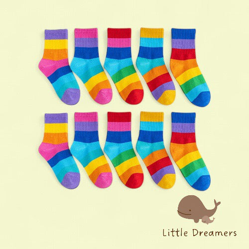 LITTLE DREAMERS 5pairs Girl Boy Rainbow Colored Socks Set 1-3yrs