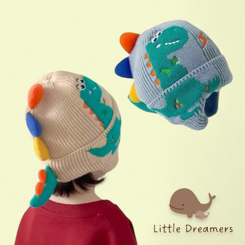 LITTLE DREAMERS Kids Dinosaur Pattern Knitted Costume Beanie Hat 3-8yrs