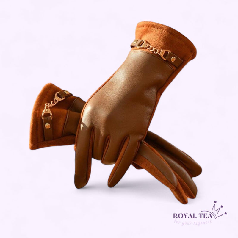 ROYALTEA Elegant Full Finger Warm Gloves Buckle Details