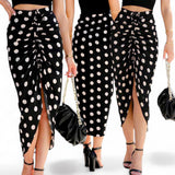 GBOSS Polka Print Ruched Drawstring Split Skirt