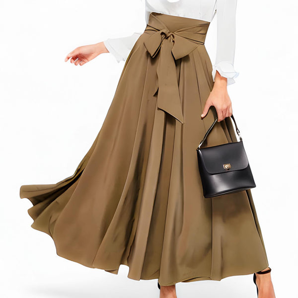 GBOSS Flare High Waist Obi Tie Front Swing Skirt