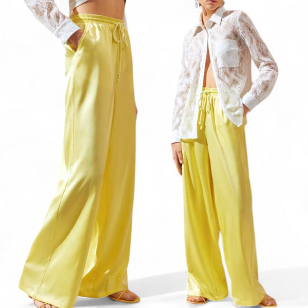 BLK Yellow Satin Soft Lounge Drawstring Pants