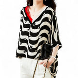 GYPSY Cat Stripes V Neck Batwing Loose Top