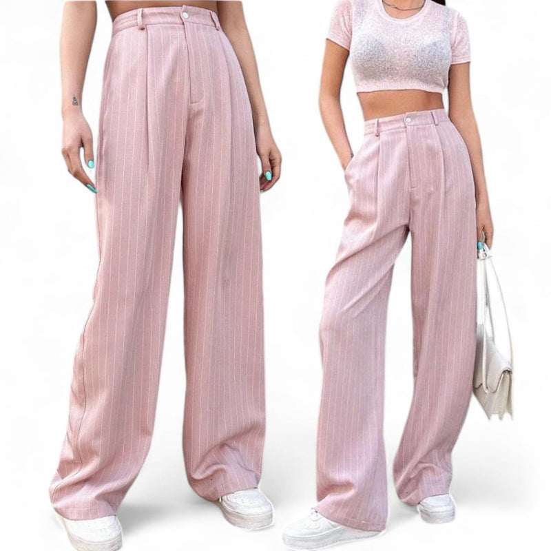 HAMPTONS High Waist Woven Stripes Plicated Relax Pants