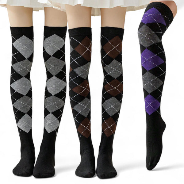 FOOTSIES Vintage Argyle Over the Knee Warm Socks