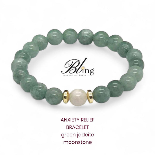 BLING Green Jadeite Moonstone Anxiety Relief Charm Bracelet