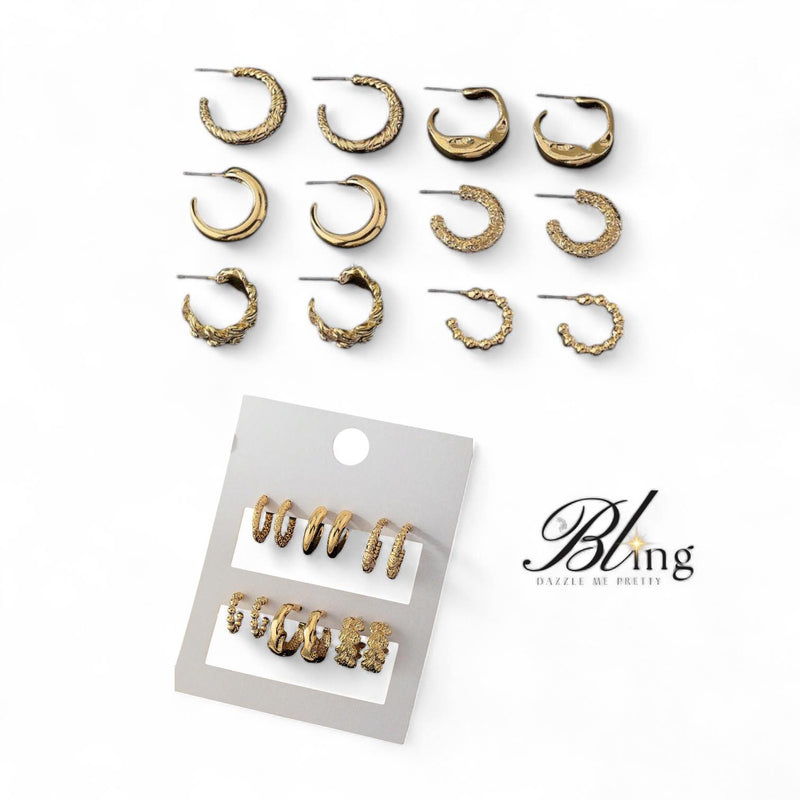 BLING 6pairs Minimalist Small Hoops Stud Earrings Set