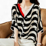 GYPSY Cat Stripes V Neck Batwing Loose Top