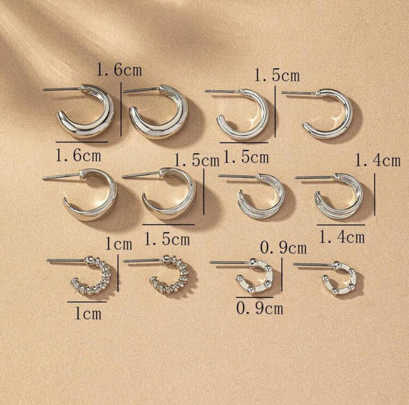 BLING 6pairs Minimalist Small Hoops Stud Earrings Set