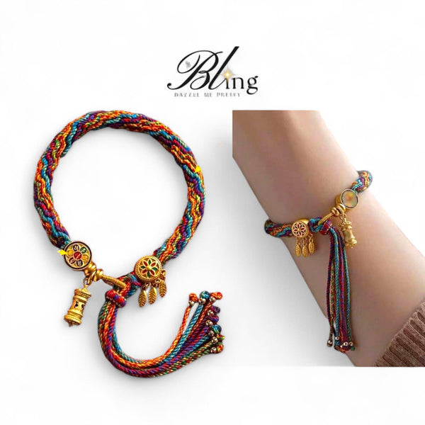 BLING Colorful Braided 8 Part Knot Thread Charm Bracelet