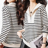 LOOM Stripes Knitted Zip Up Collar Long Sleeves Sweater Top