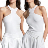 BLK Rib Knit White Halter Camisole Tank Top