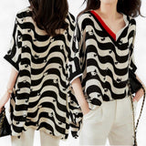 GYPSY Cat Stripes V Neck Batwing Loose Top