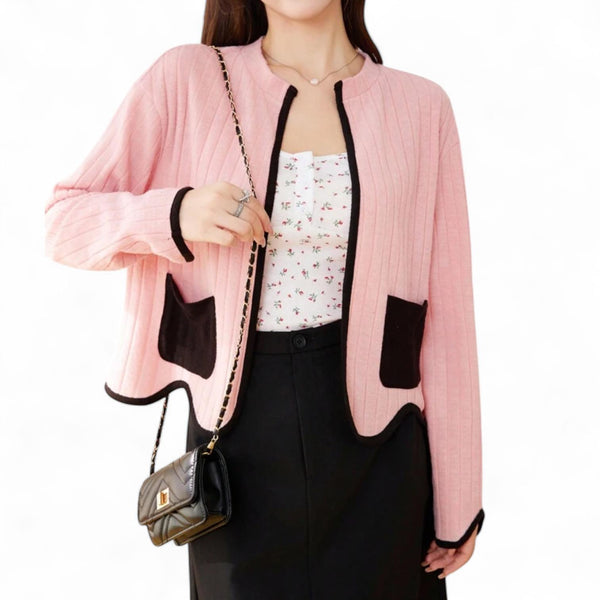 LOOM Sweet Pink Decor Hem Knitted Open Cardigan