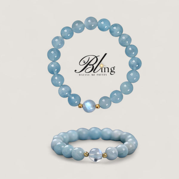 BLING Aquamarine Calming Charm Bead Bracelet