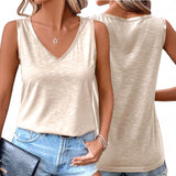 BLUSA Contrast Shiny Piping V Neck Textured Semi Sheer Tank Top