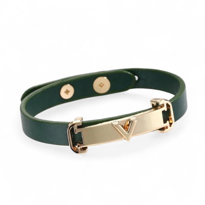 BLING V Decor Buckle Minimalist Leather Bracelet