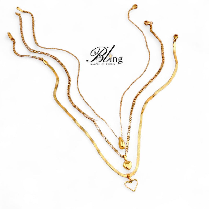 BLING 3pcs Minimalist Stainless Steel Gold Necklace