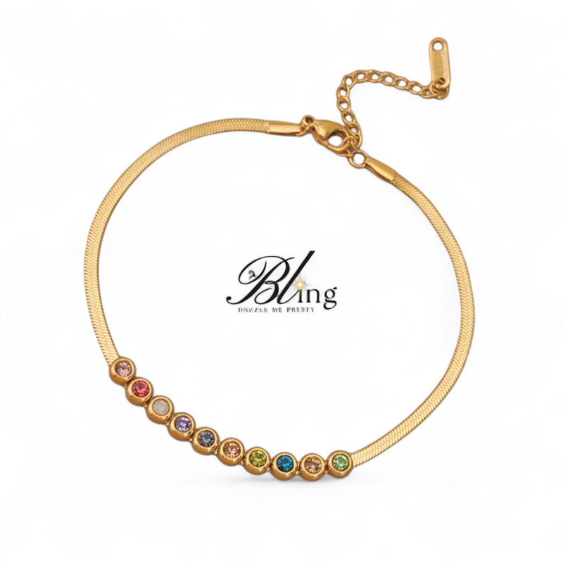 BLING Colorful Rhinestone Stainless Steel Anklet