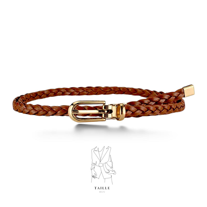 TAILLE Braided Leather Metal Buckle Skinny Colored Belt