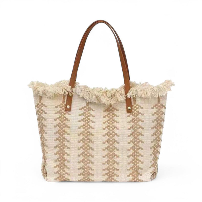 BOLSO Large Fringe Boho Woven Tote Beach Bag