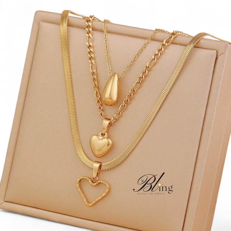 BLING 3pcs Minimalist Stainless Steel Gold Necklace