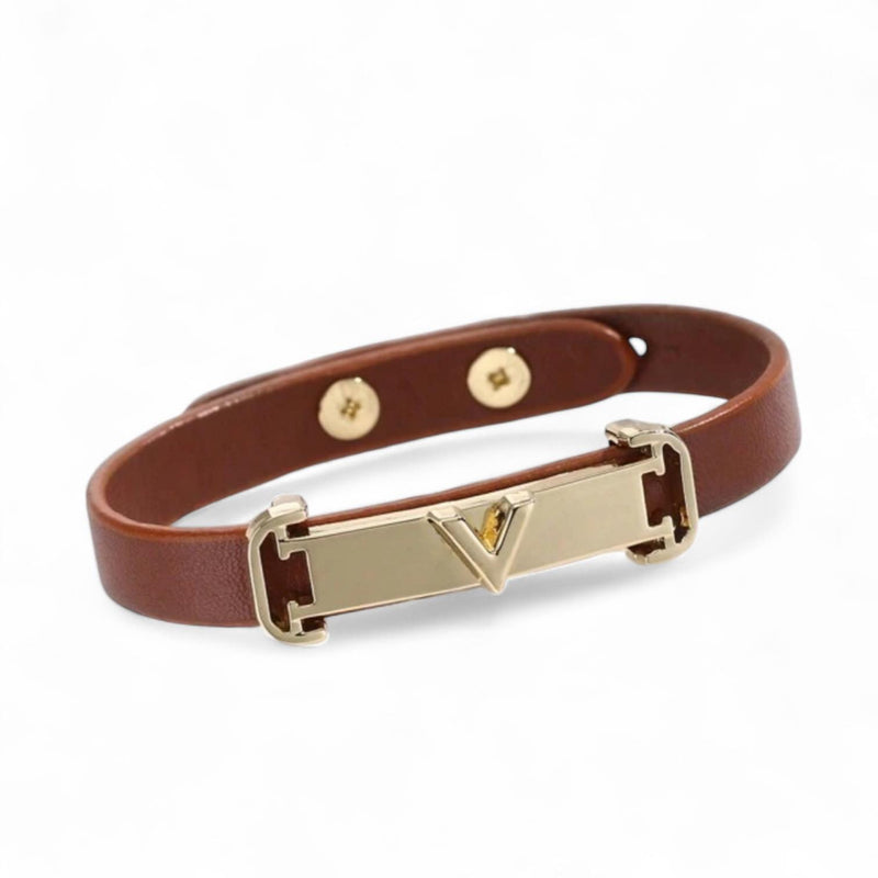 BLING V Decor Buckle Minimalist Leather Bracelet