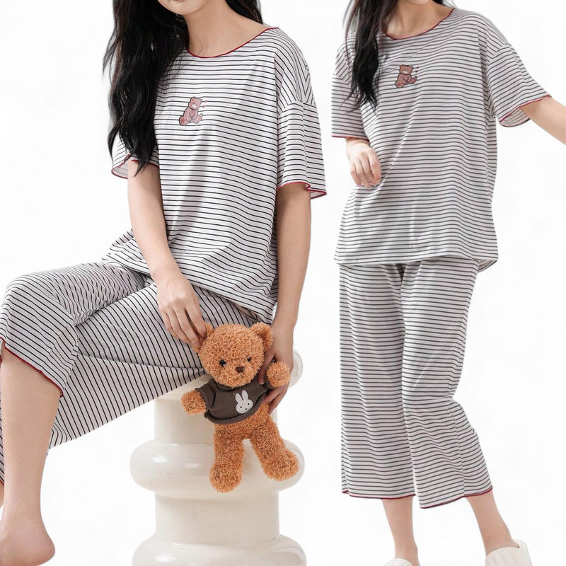 SWEET DREAMS Cute Stripes Loose Top Capri Lounge Set