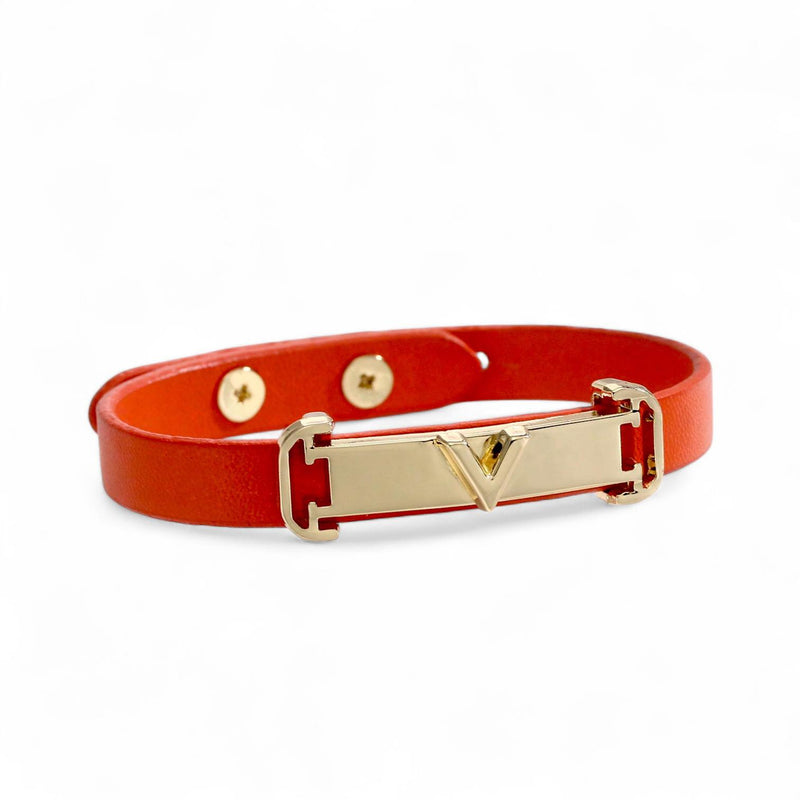 BLING V Decor Buckle Minimalist Leather Bracelet